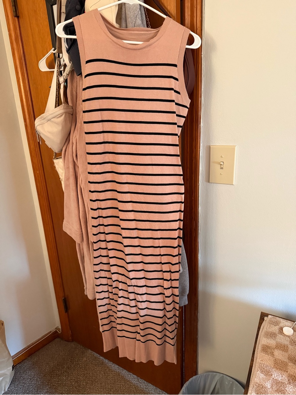 Sleeveless Tan Striped Knit Midi Dress